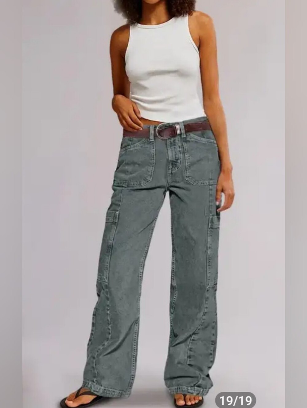 Flamingals Mid Waist Straight Leg Gray Cargo Pants NWT Medium